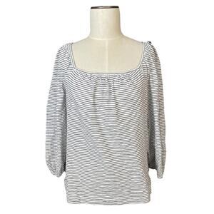 Boden Top Womens XS Navy White Striped Square Neck Casual Cotton 3/4 Puff Sleeve